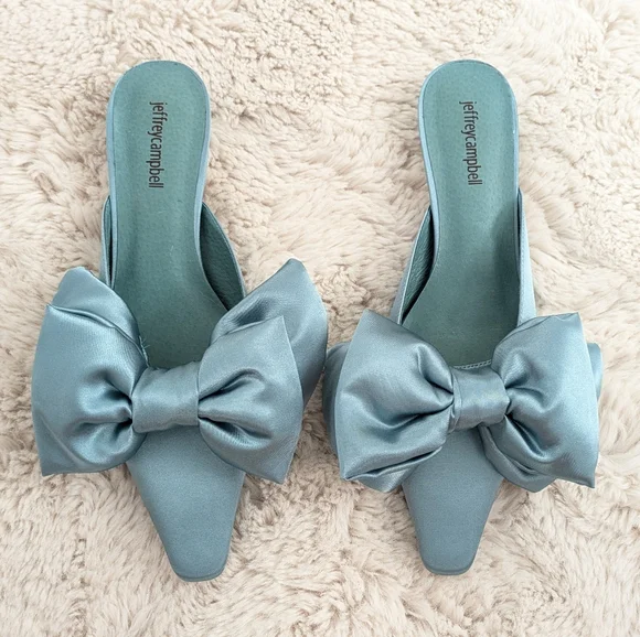 Jeffrey Campbell Ruban Satin Bow Mules 9 - Picture 2 of 8